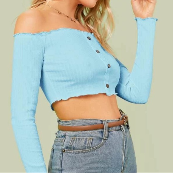 2/30$🐬Lettuce Trim Crop Bardot Top - Picture 3 of 7